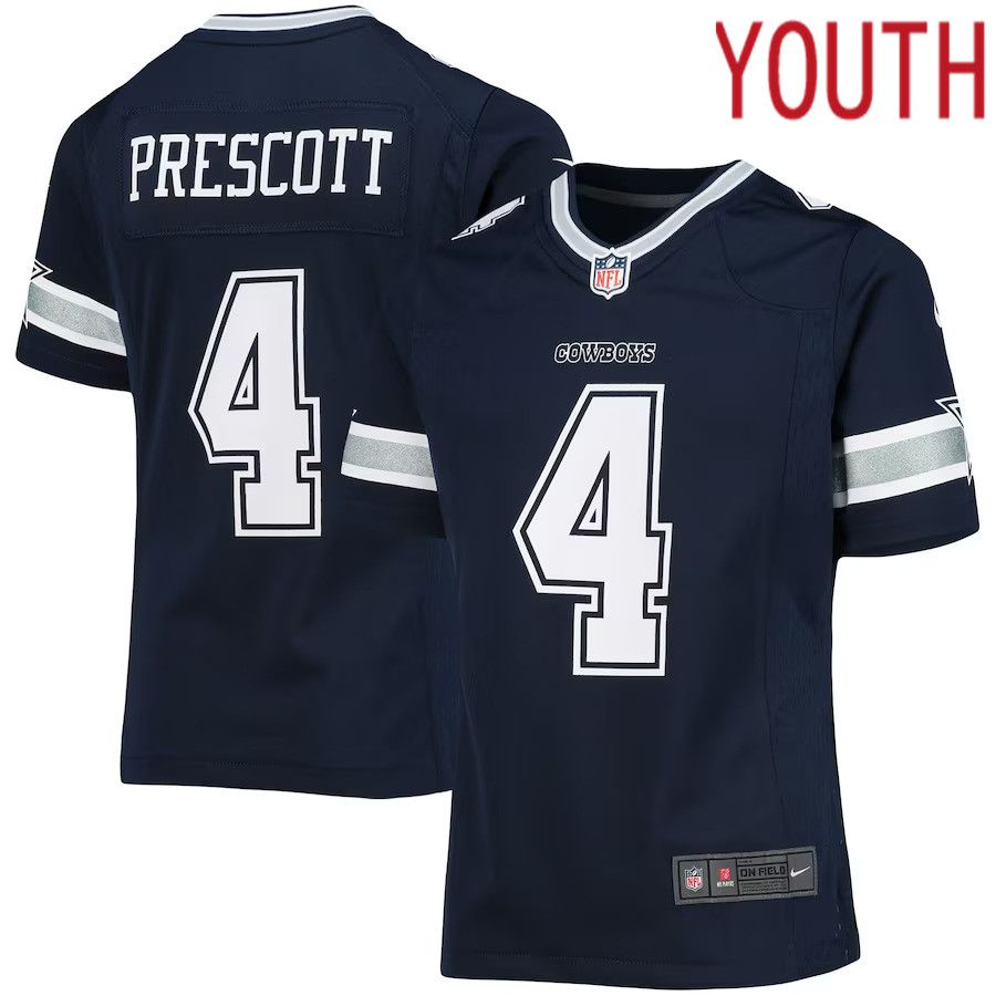 Youth Dallas Cowboys #4 Dak Prescott Nike Navy Team Game NFL Jersey->youth nfl jersey->Youth Jersey